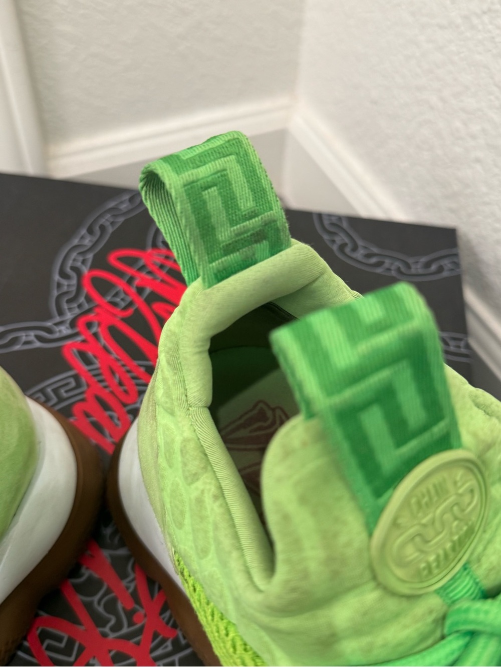 Versace Bright Green Mesh and Black Accent Sneakers - Picture 11 of 12